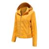 JEsilunmaMY Womens Winter Motorcycle Jacket Zip Up Slim Detachable Hood Leather Coats Solid Color Fleece Lined Biker Outwear (Yellow,Medium) view 2