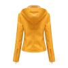 JEsilunmaMY Womens Winter Motorcycle Jacket Zip Up Slim Detachable Hood Leather Coats Solid Color Fleece Lined Biker Outwear (Yellow,Medium) view 4