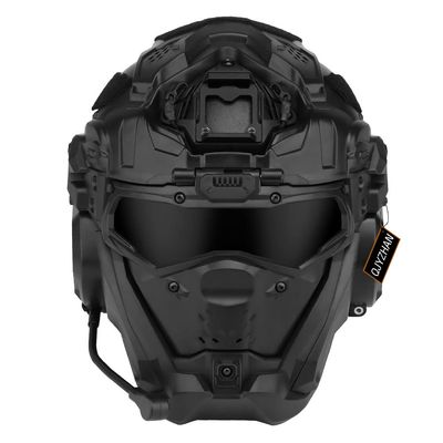 QJYZHAN Unisex-Adults Tactical Airsoft Paintball Helmet with Full Face Mask, Built-in HD Headset and Anti-Fog Fan, Adjustable Outdoor CS Gear