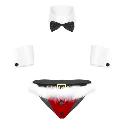 Kvysinly Men's Christmas Underwear Santa Costume Lingerie Set Sexy Boxershort Briefs with Collar Cuffs Type B X-Large
