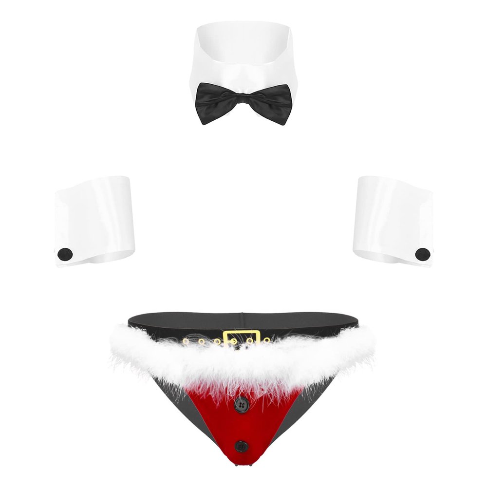 Kvysinly Men's Christmas Underwear Santa Costume Lingerie Set Sexy Boxershort Briefs with Collar Cuffs Type B X-Large