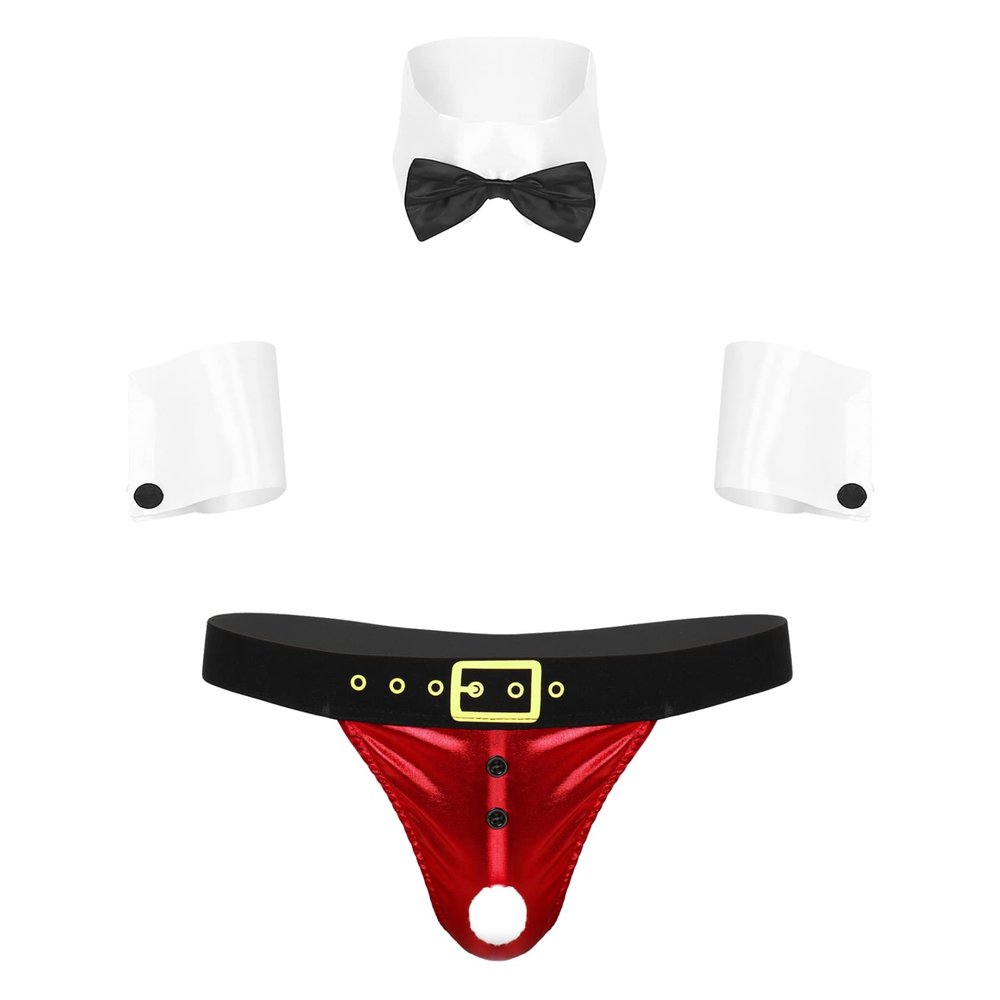 Kvysinly Men's Christmas Underwear Santa Costume Lingerie Set Sexy Boxershort Briefs with Collar Cuffs Type D Large