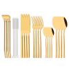 Silverware Set with Straw Spoons - 24 pcs Stainless Steel Flatware Cutlery Set for 4 - Reusable Family Eating Utensils - Mirror Polished Tableware Set for Party Wedding Travel Camping - Gold view 1