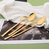 Silverware Set with Straw Spoons - 24 pcs Stainless Steel Flatware Cutlery Set for 4 - Reusable Family Eating Utensils - Mirror Polished Tableware Set for Party Wedding Travel Camping - Gold view 4
