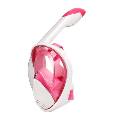 XARONF Full Face Snorkel Mask, Snorkeling Mask with Detachable Camera Mount, 180 Degree Panoramic View Anti-Fog Anti-Leak Snorkel Set for Adult (Color : Pink, Size : Large)