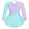 JanJean Kids Girls Long Sleeve Shiny Figure Ice Skating Dress Ballet Dance Gymnastics Leotard Dress Light Blue B 12 Years view 2