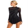 Vxuxlje Womens Lyrical Dance Costume Rhinestones Mesh Tulle Flowy Ice Skating Short Leotard Dress Black Small view 3