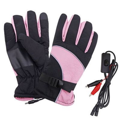 AOKID Heated Gloves, Electric Heated Gloves Faux Wool Waterproof Winter Gloves for Outdoor Motorcycle Cycling Hiking Red A