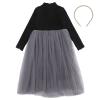 aromm Girls Tutu Dress Long Sleeve Stretchy Knit Tulle Dress Grey with Pearl Hairband for Party Casual, 130 view 2