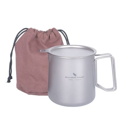 Boundless Voyage Titanium Pot 500ml with Lid and Filter Ultralight Titanium Mug with Portable Foldable Handles for Outdoor Camping Hiking Backpacking Ti3125D