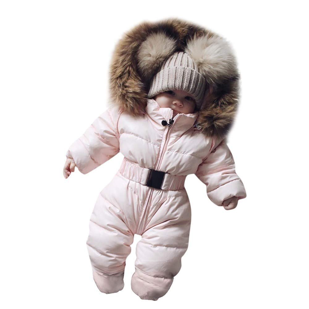 Boy Baby Coat Jumpsuit Warm Girl Winter Infant Jacket Outerwear Hooded Romper Boys Snow Suits Toddler (Q-Pink, 9 Months)