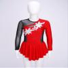 JanJean Kids Girls Long Sleeve Shiny Figure Ice Skating Dress Ballet Dance Gymnastics Leotard Dress Red Floral 14 Years view 2