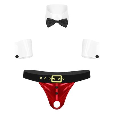 Kvysinly Men's Christmas Underwear Santa Costume Lingerie Set Sexy Boxershort Briefs with Collar Cuffs Type D Medium