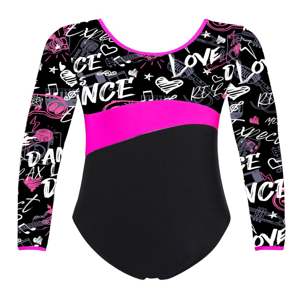 dPois Kids Girls Long Sleeves Ballet Dance Leotards Gymnastics Bodysuits Performance Dancing Unitards Rock Rose 4 Years