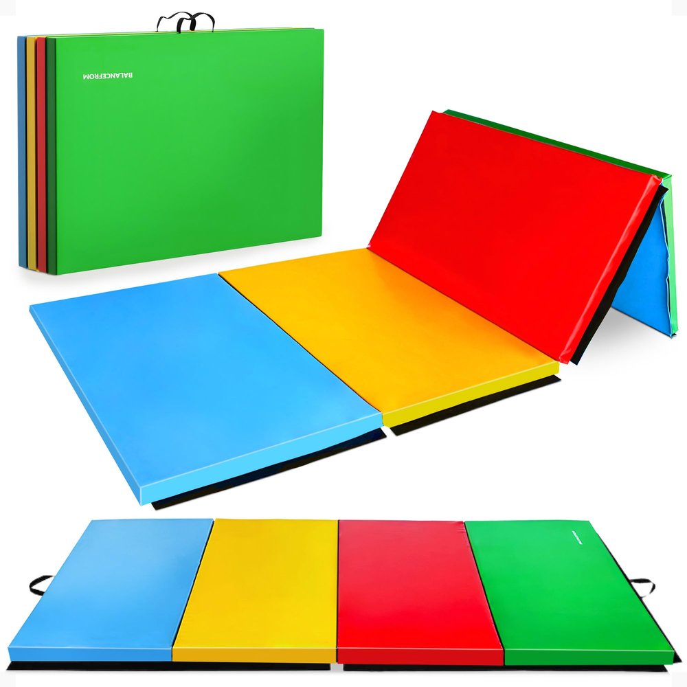 BalanceFrom 10x4 Feet 4-Panel Folding Gymnastics Mat 2-Inch Thick Pad with Vinyl Surface and Carrying Handles for Tumbling, Yoga, Pilates, Home Workouts, and Martial Arts