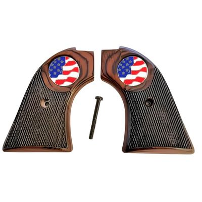 fits Heritage Arms Rough Rider 6 & 9 Shot Grips Checkered Rosewood US Flag Medallion