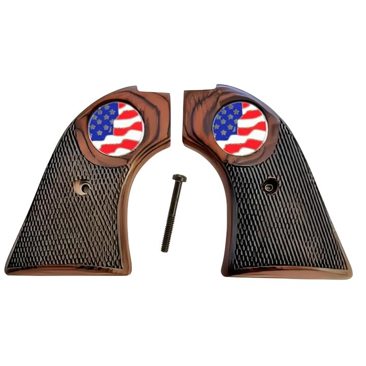 fits Heritage Arms Rough Rider 6 & 9 Shot Grips Checkered Rosewood US Flag Medallion