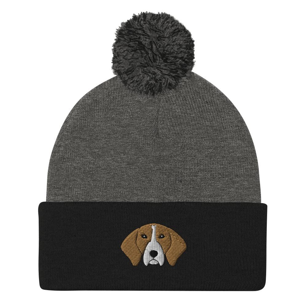 Treeing Walker Coonhound hat, Embroidered Unisex Pom-Pom Beanie, Cartoon Dog Head White and Brown Embroidery.