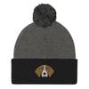 Treeing Walker Coonhound hat, Embroidered Unisex Pom-Pom Beanie, Cartoon Dog Head White and Brown Embroidery. view 1