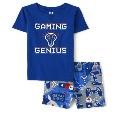 The Children's Place,Short Sleeve Top And Shorts Snug Fit 100% Cotton 2 Piece Pajama Set,NAVY PIER,8
