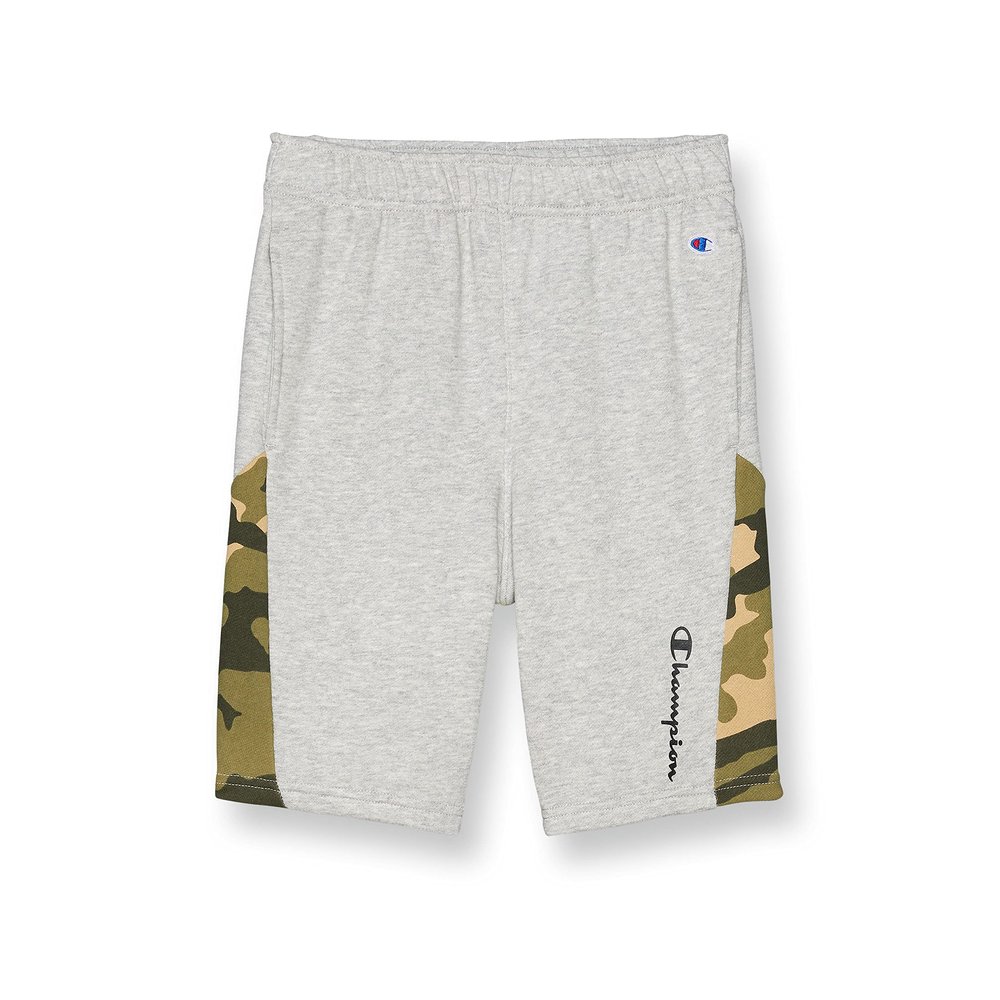 Champion Boys Shorts, Athletic for Lightweight Kids, French Terry, 8", Oxford Grey Heather/Camo Small Script, 5 US