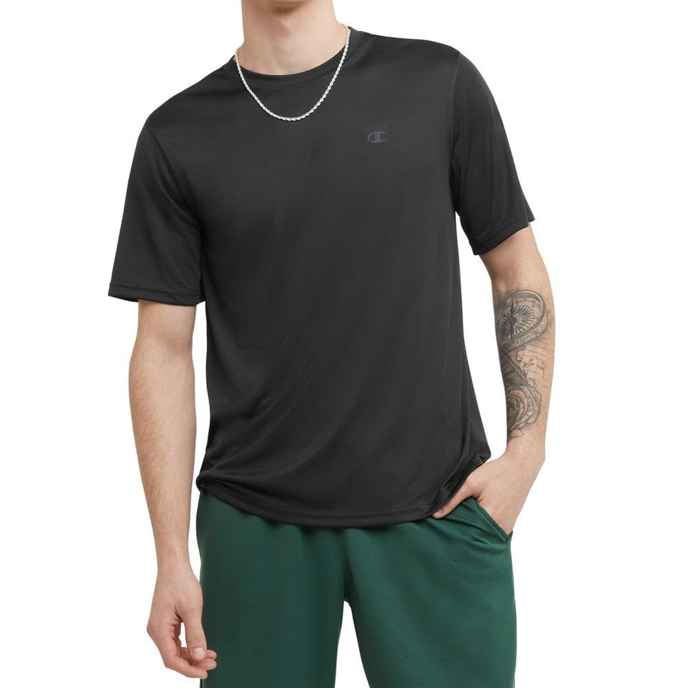 Champion Mens Athletic T-Shirt  Lightweight, Moisture-Wicking, Anti-Odor, Inclusive Fit (S4XL), Black, X-Large Tall