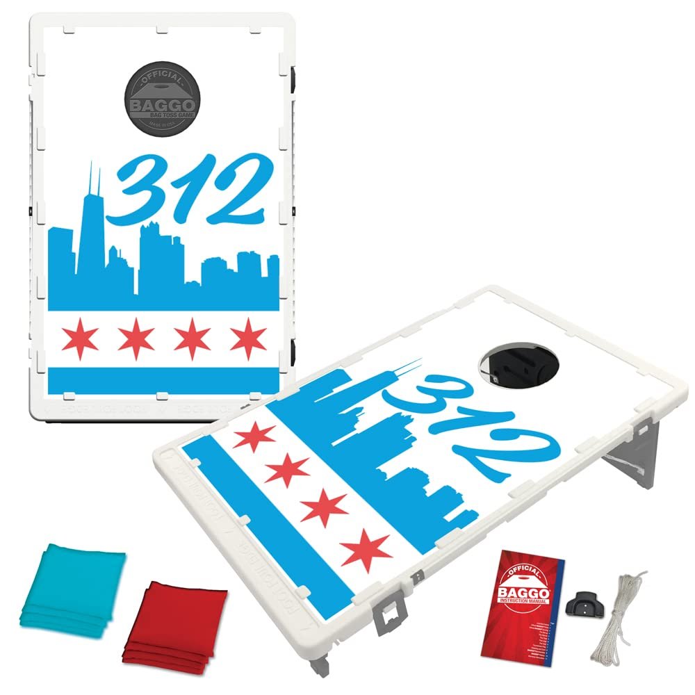 Chicago Area Code Skyline Flag Bean Bag Toss Portable Cornhole Game (312 White)