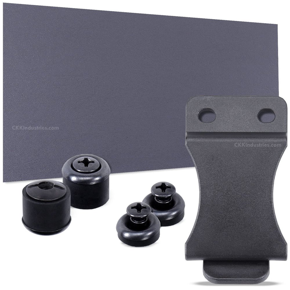 HolsterSmith - DIY Holster Making Kit - 1-Piece Adjustable Retention Holster Design (Inside-The-Waistband/IWB) - KYDEX - P1 Texture - Storm Gray - FOMI (1.50in) - (w/Black Finishing Washers)