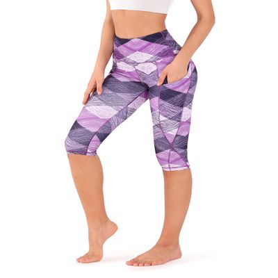 ODODOS Women's Knee Length High Waisted Yoga Capri Leggings with Pockets, Printed Workout Running Sports Athletic Yoga Capris, Sketched Chevron, XX-Large