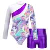 Manyakai Kids Girls Long Sleeve Gymnastics Leotard with Shorts Ballet Unitard 2 Piece Dance Outfits Shadow Pink 4 Years view 1