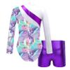 Manyakai Kids Girls Long Sleeve Gymnastics Leotard with Shorts Ballet Unitard 2 Piece Dance Outfits Shadow Pink 4 Years view 2