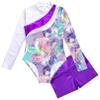 Manyakai Kids Girls Long Sleeve Gymnastics Leotard with Shorts Ballet Unitard 2 Piece Dance Outfits Shadow Pink 4 Years view 3
