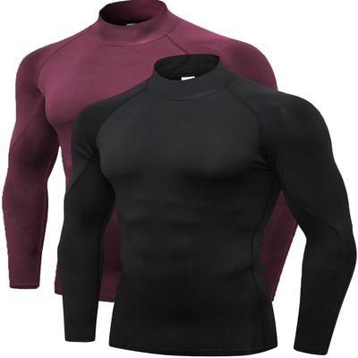 2/3 Pack Men's Compression Shirts Long Sleeve Workout Shirts Mock Turtleneck Athletic Base Layer Active Undershirts Tops