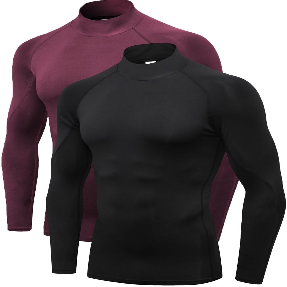 2/3 Pack Men's Compression Shirts Long Sleeve Workout Shirts Mock Turtleneck Athletic Base Layer Active Undershirts Tops