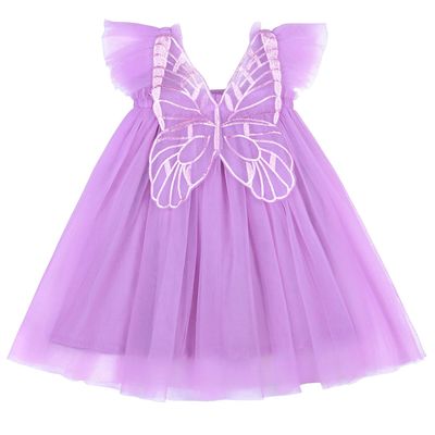 AGQT Baby Girls Tulle Tutu Dress Sleeveless Toddler Butterfly Print Back Tutu Dresses Birthday Party Gowns Wedding Layered Lace Holiday Mini Dress Purple Size 18-24 Months