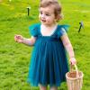 AGQT Baby Girls Tutu Dress Sleeveless Toddler Butterfly Print Back Tulle Tutu Dresses Birthday Party Flower Wedding Layered Lace Holiday Mini Dress Peacock Blue Size 5-6T view 2