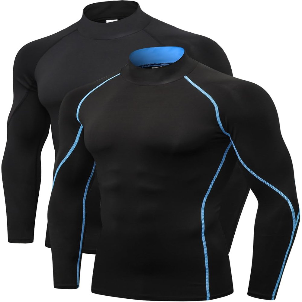 2/3 Pack Men's Compression Shirts Long Sleeve Workout Shirts Mock Turtleneck Athletic Base Layer Active Undershirts Tops