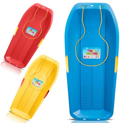Snow Works 39" Toboggan Lifetime Sled: Durable High-Density Plastic Sleds for Kids, and Teens 1 Person Snow Sleds for Kids and Teens W/Handles and Pull Rope (1 Pack, Blue)