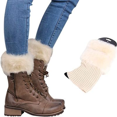 Bluelans Womens Boot Socks Winter Warm Furry Ribbed Crochet Knitted Boot Cuffs Topper Socks Short Leg Warmers Gifts Beige