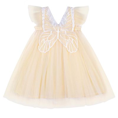 AGQT Baby Girls Tulle Tutu Dress Sleeveless Toddler Butterfly Print Back Tutu Dresses Birthday Party Gowns Wedding Layered Lace Holiday Mini Dress Apricotle Size 12-18 Months