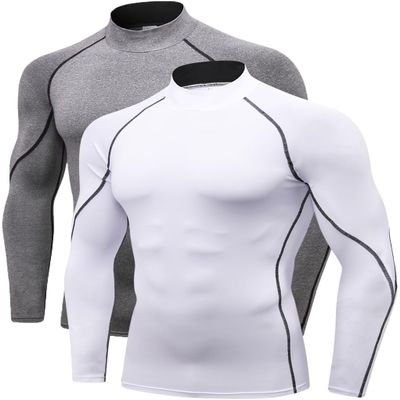 2/3 Pack Men's Compression Shirts Long Sleeve Workout Shirts Mock Turtleneck Athletic Base Layer Active Undershirts Tops