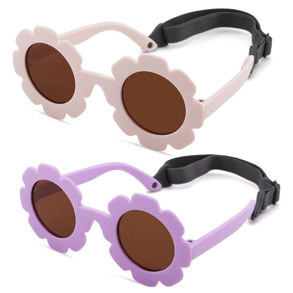 Hycredi Flexible Bendable Flower Baby Polarized Sunglasses with Strap Cute Shades for Newborn Infant Boys Girls Age 0-24 Months- Blue/Orange Red Mirror