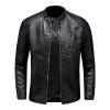 Maiyifu-GJ Men's Vintage Faux Leather Jacket PU Zip Up Stand Collar Bomber Coat Retro Warm Slim Fit Jackets Windbreaker (Black,5X-Large) view 1
