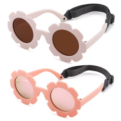 Hycredi Flexible Bendable Flower Baby Polarized Sunglasses with Strap Cute Shades for Newborn Infant Boys Girls Age 0-24 Months-White/Purple Red Mirror+ Pink/Pink Mirror