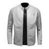 Maiyifu-GJ Men's Vintage Faux Leather Jacket PU Zip Up Stand Collar Bomber Coat Retro Warm Slim Fit Jackets Windbreaker (White,5X-Large) view 1