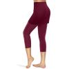XUETON Womens Tennis Skirted Leggings with Pockets High Waisted Butt Lift Active Skort Athletic Ruffle Golf Skapri with Skirt(Wine,XX-Large) view 4