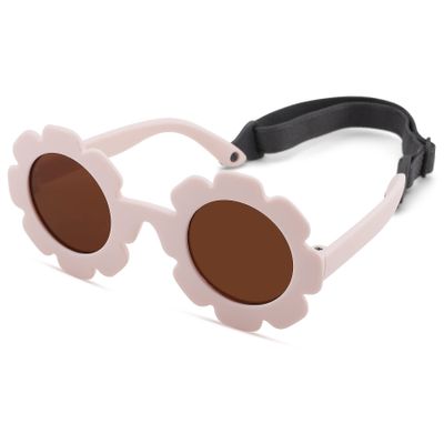 Hycredi Flexible Bendable Flower Baby Polarized Sunglasses with Strap Cute Shades for Newborn Infant Boys Girls Age 0-24 Months- White/Purple Red Mirror