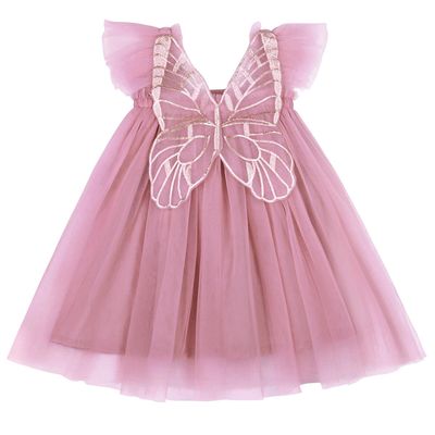 AGQT Baby Girls Tulle Tutu Dress Sleeveless Toddler Butterfly Print Back Flower Girls Dresses Birthday Party Gowns Wedding Layered Lace Holiday Mini Dress Pink Size 18-24 Months