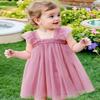 AGQT Baby Girls Tulle Tutu Dress Sleeveless Toddler Butterfly Print Back Flower Girls Dresses Birthday Party Gowns Wedding Layered Lace Holiday Mini Dress Pink Size 18-24 Months view 2