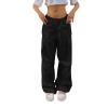 XUETON Parachute Pants for Women Baggy Cargo Pants Y2K High Waisted Wide Leg Loose Casual Pants Trousers Streetwear(Black,Medium) view 1